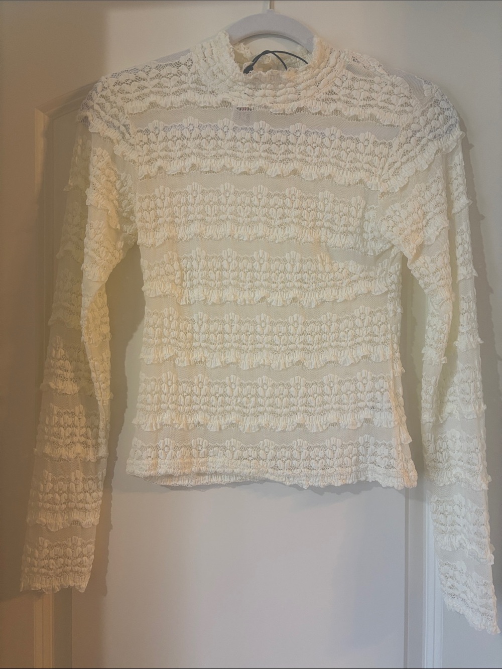 Women's Lace Long-Sleeve Mock Neck Top in Ivory